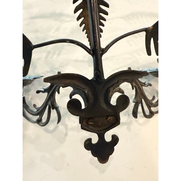 Metal Wall Sconce Decorative Two-Candle Holder Iron Leaf Ornate French Regency - Picture 8 of 9